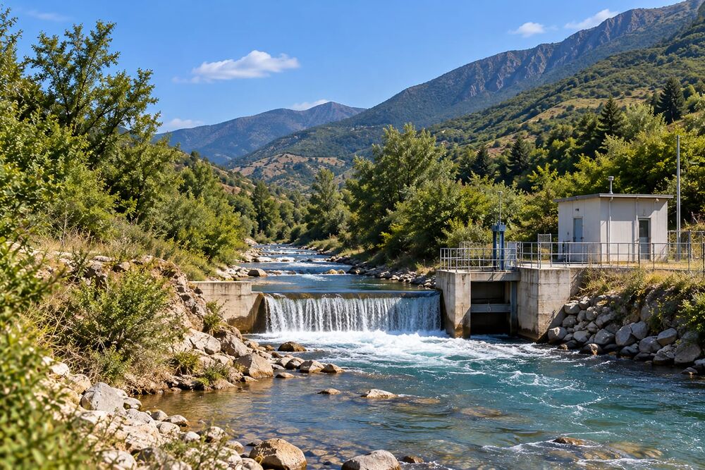 Hidrocentral i vogël në një lumë malor